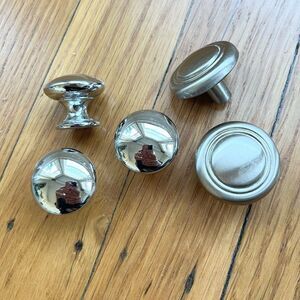Vintage Silver Chrome Round Circle Cabinet Knob Drawer Pulls - Lot of 5